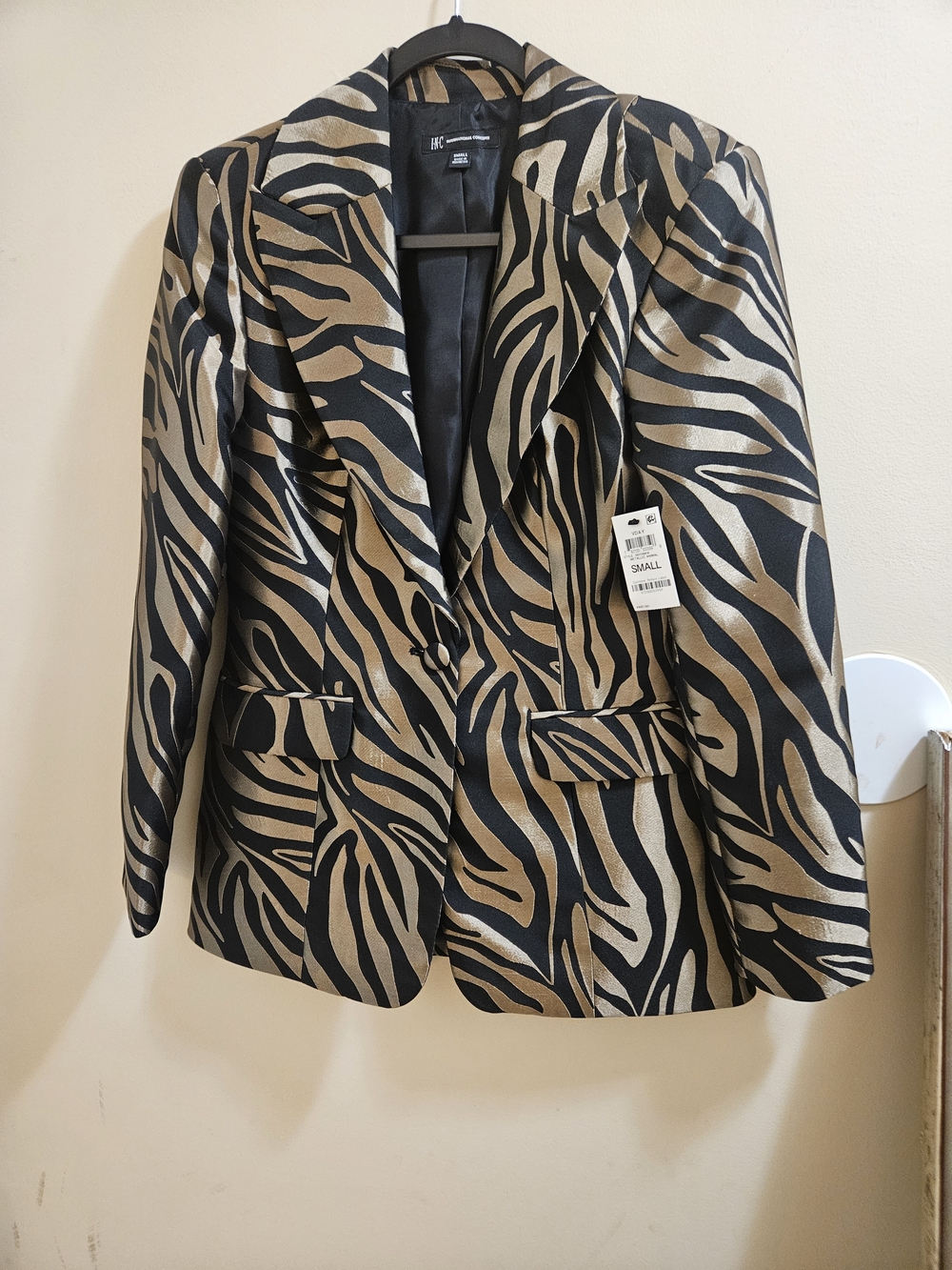 INC International Concepts Black and Gold Zebra-Print Blazer